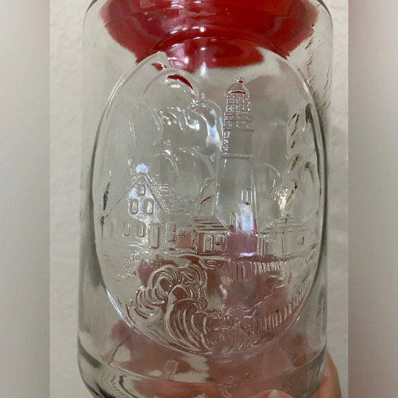 Set of 2 Anchor Hocking Glass Tang Jar Orange Lid Lighthouse Storage Canister - Picture 3 of 12